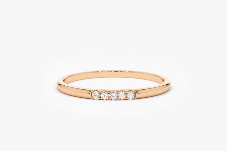 5 Stone Yellow Gold Micro Pave Diamond Band 14k Rose Gold
