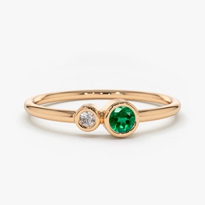 14K Rose Gold Emerald and Diamond Birthstone Ring