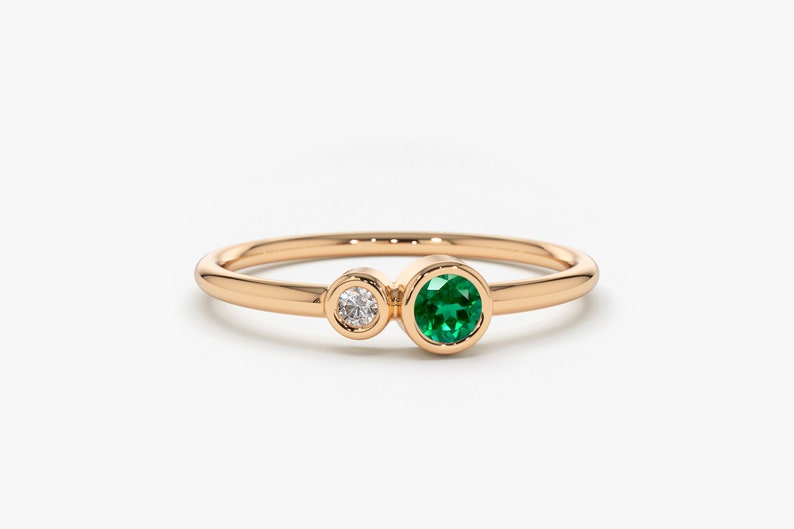 14K Rose Gold Emerald and Diamond Birthstone Ring