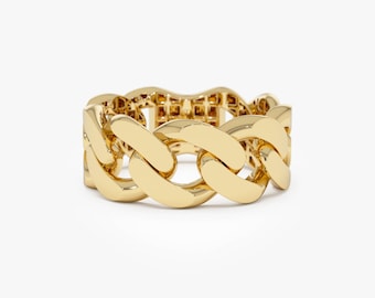Gold Curb Link Ring, 14k Gold Cuban Link Ring, Bold Statement Ring for Women, Gift Jewelry, Modern Gold Band, Gold Stacking Ring