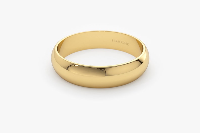 14k Gold 4MM Dome Wedding Band Side View