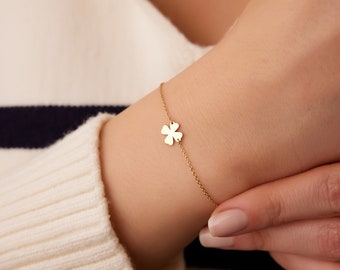 14K Gold Four Leaf Clover Charm Bracelet /  Clover Bracelet Irish Girl Gift / Minimalist Good Luck Charm / White Gold Ferkos Fine Jewelry