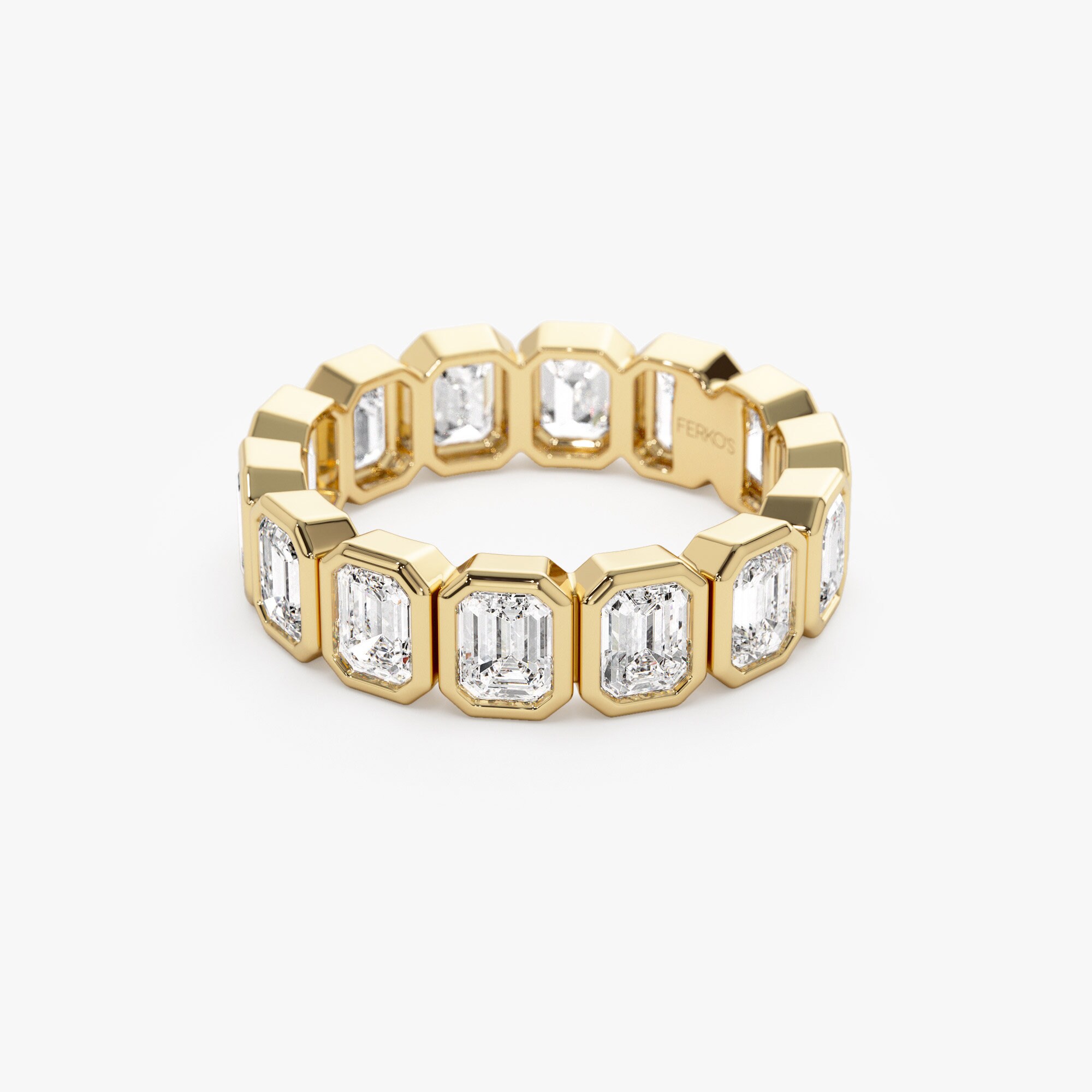 Emerald Cut Full Eternity Wedding Band, 3.50 Ctw 14k Gold Bezel Setting ...