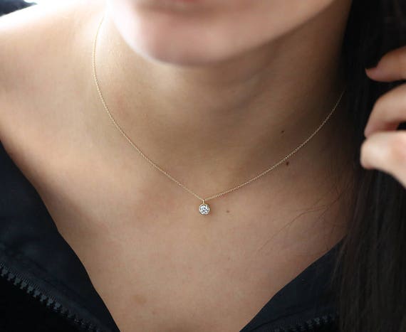 Buy Diamond Solitaire Necklace / 14K Rose Gold Diamond Necklace 0.03ct /  Dangling Diamond Necklace / Floating Diamond / Diamond Bezel Necklace  Online in India - Etsy