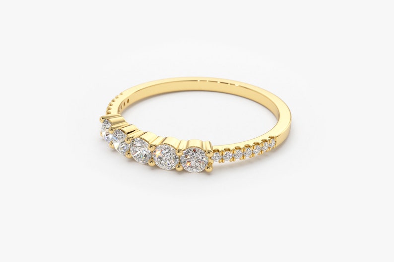 Diamond Wedding Band / 14k Gold 5 Stone Anniversary Ring by | Etsy