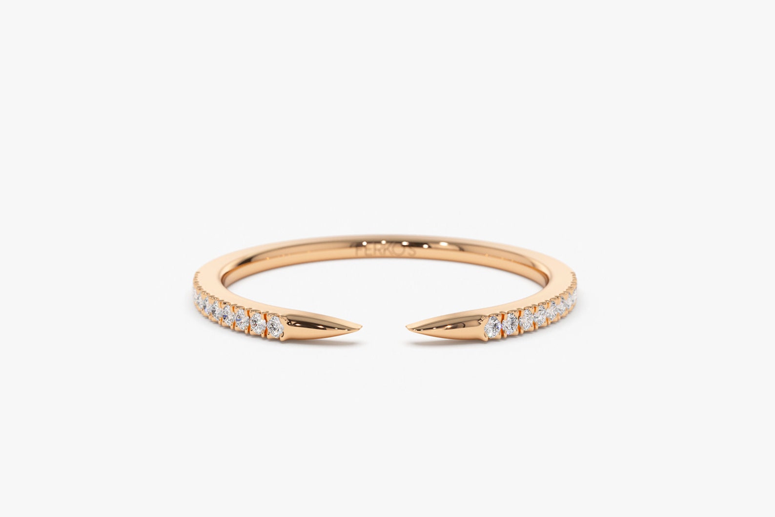Stackable Ring / 14k Gold Pave Diamond Open Cuff Claw Diamond - Etsy
