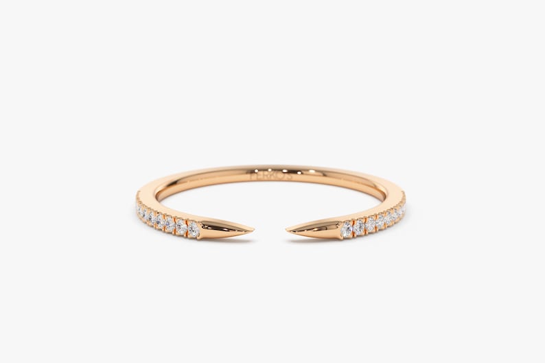 14k Rose Gold Pave Diamond Open Cuff Claw Diamond Ring