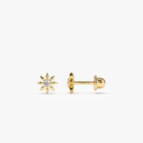 Ferkos Gold Piercing Star UK - by Diamond 14k Piercing Design Etsy Fine Piercing / Diamond / Stud Jewelry Helix