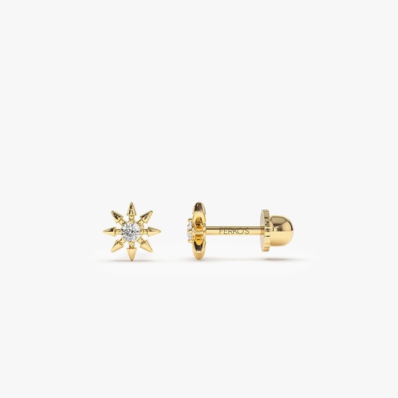 Ferkos Piercing Diamond - Helix Stud UK Piercing Fine / Etsy Star Diamond 14k Gold Jewelry by Design Piercing /