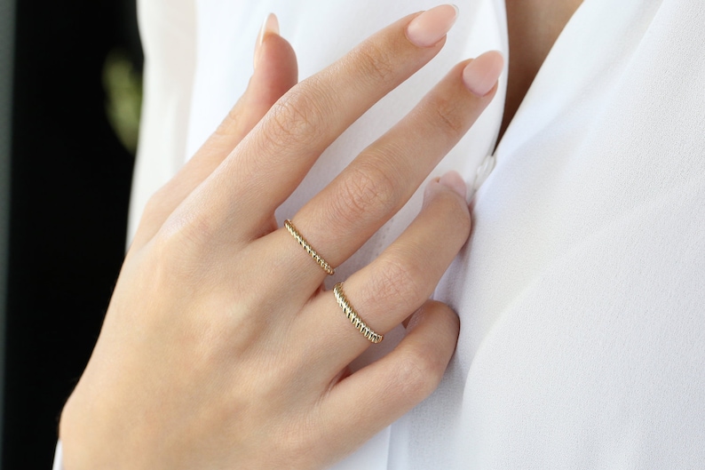 3 MM Gold Braided Twist Ring 14K Solid Gold Twist Rope Ring Twisted Rope Gold Wedding Band Dainty Stacking Ring by Ferkos Fine Jewelry