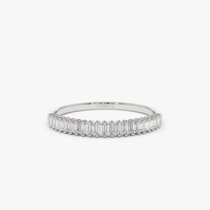 14k Solid White Gold Baguette Diamond Wedding Band