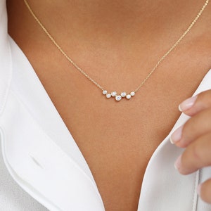 Diamond Necklace / 14k Gold Necklace / Floating Diamonds Necklace / Diamond Bubble Pendant / Birthday Gift for Her