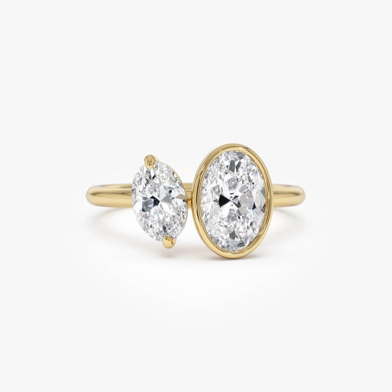 14k Gold Toi et Moi Ring, 1.50ctw Oval Lab Grown Diamond Ring