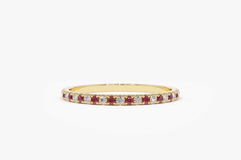 Ruby and Diamond Eternity Band / 14k Rose Gold Micro Pave Diamond and ...