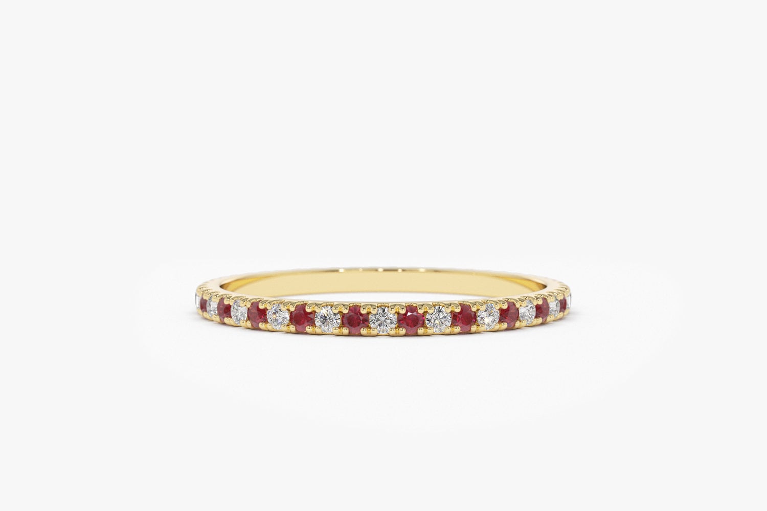 Ruby and Diamond Eternity Band / 14k Rose Gold Micro Pave Diamond and ...