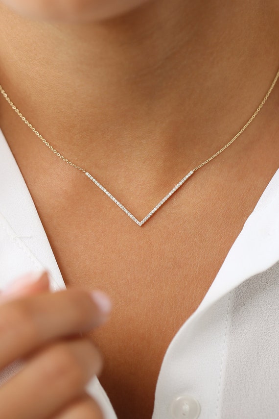 EF Collection Mini Diamond Chevron Necklace - At Present