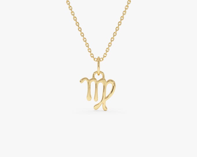 Virgo Zodiac Necklace, 14K Gold Virgo Pendant, Astrology Charm Necklace, Personalized Zodiac Gift, Minimalist Horoscope Jewelry by Ferkos