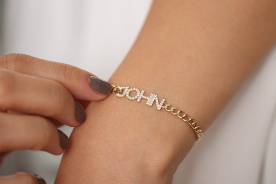 14K Solid Gold Personalized Name Slider Bracelet