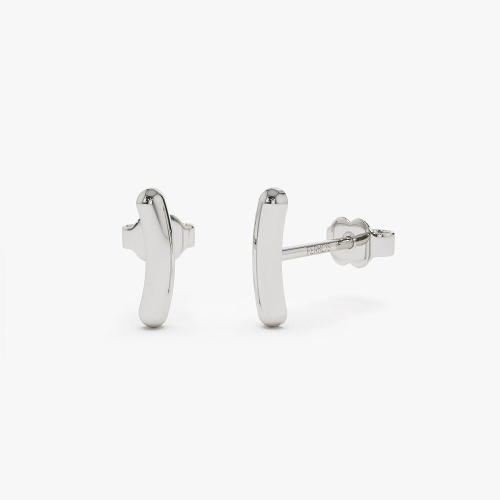 ピアス LESS IS MORE Single sale 14K gold cubic bar earrings Gold Earrings / Gold Studs / 14k Dainty Bar Earrings
