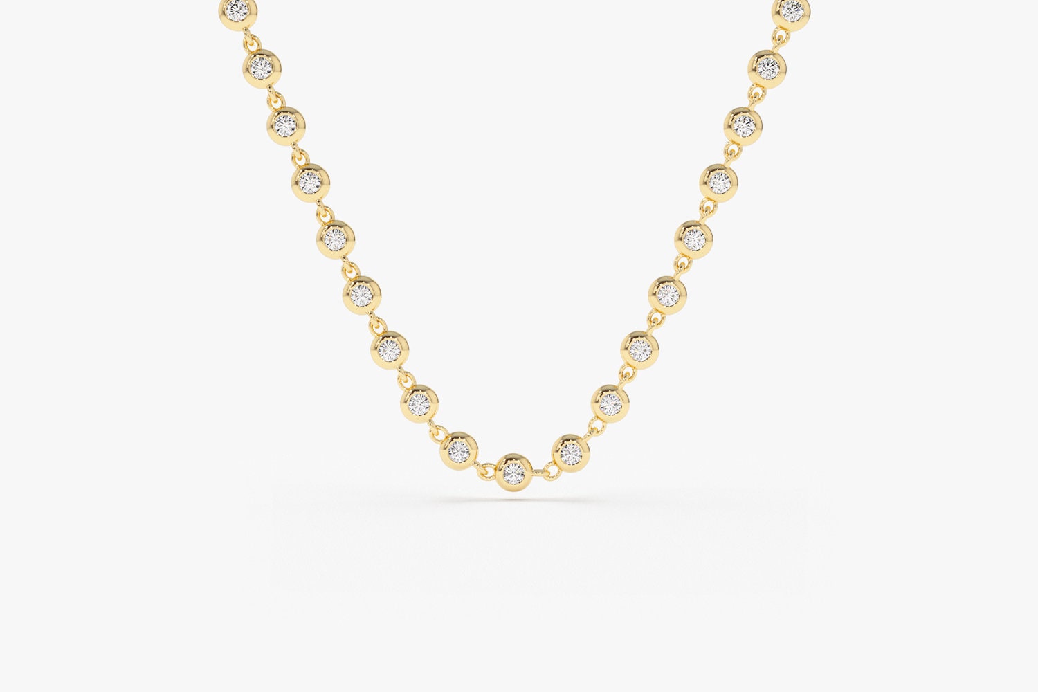 Tennis Necklace/ Diamond Tennis Necklace / 14k Gold Bezel