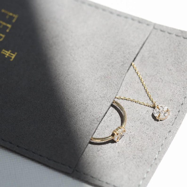 Diamond Necklace, 14k Gold Baguette and Round Diamond Flower Necklace 0