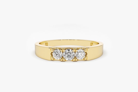 14K Gold 3 Stone Pinky Ring / Pinky Finger Diamond Ring / Minimalist Diamond Ring / Promise Ring / Stackable Ring by Ferkos
