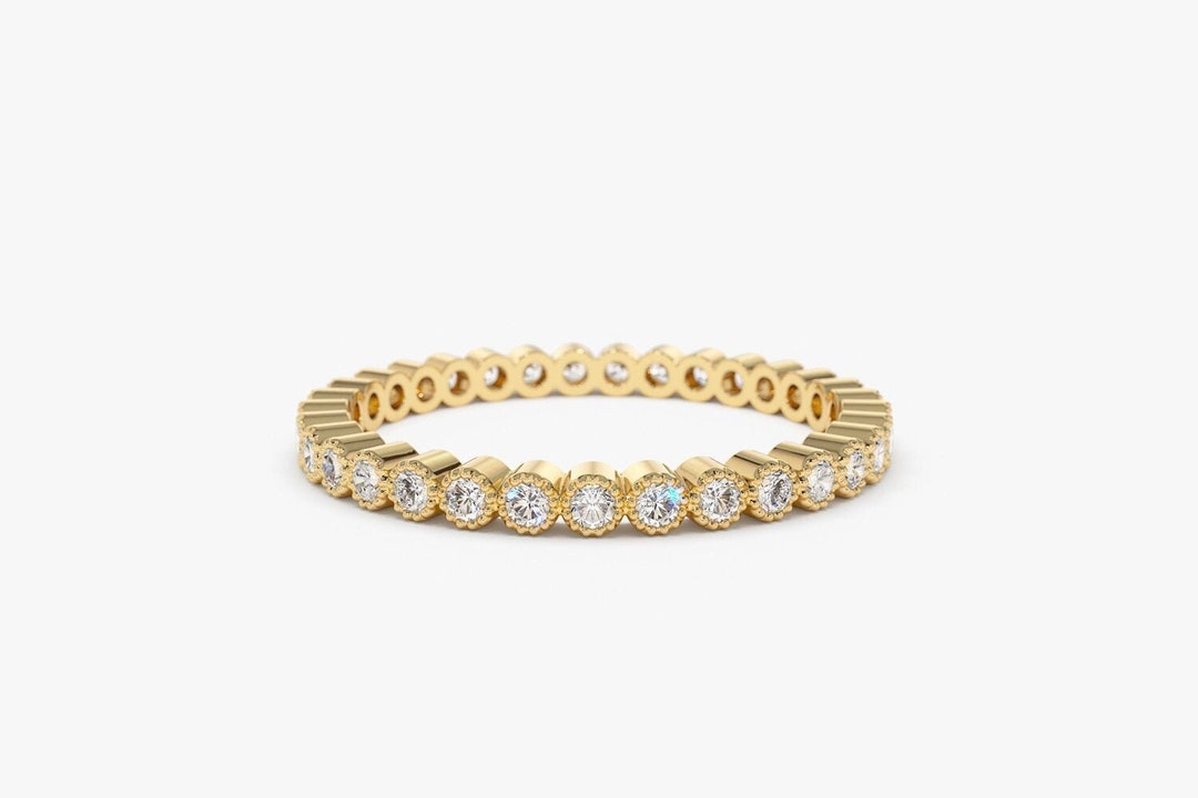 Diamond Eternity Ring / 14k Gold Milgrain Bezel Setting 0.35 Ctw Full ...