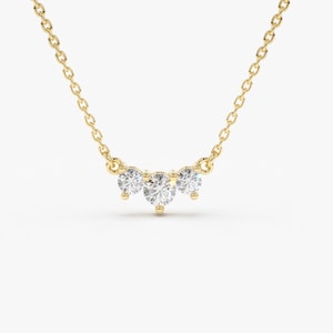 Classic Trio Diamond Necklace / 14k Gold Diamond Necklace 0.26 Ctw / Past Present Future / Prong Setting 3 Stone / Gift for Mom