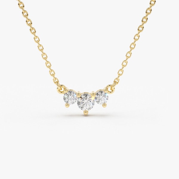 14k Gold Diamant Trio Halskette, Set Vergangenheit Gegenwart Zukunft