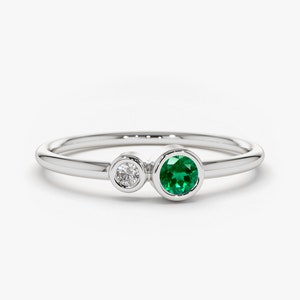 14K White Gold Emerald and Diamond Birthstone Ring