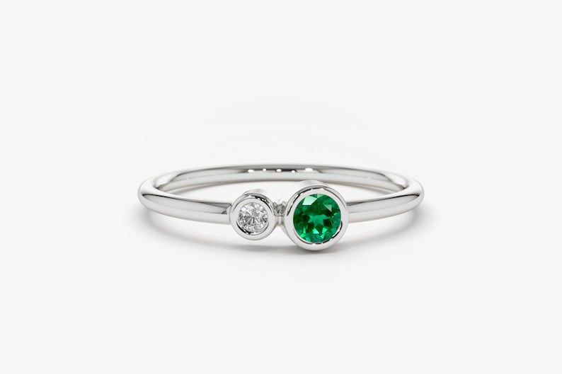 14K White Gold Emerald and Diamond Birthstone Ring