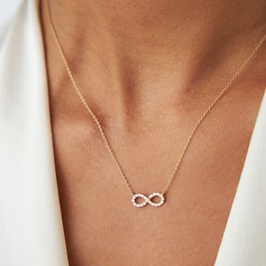 Diamond Infinity Necklace in 14K Gold / Infinity Charm / Infinity Symbol Round Cut Micro Pave Diamond Dainty Necklace image 6