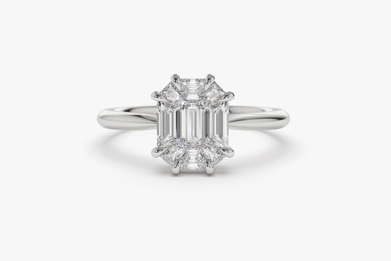 Buy Engagement Ring 14k White Gold Double Claw Emerald Step Cut