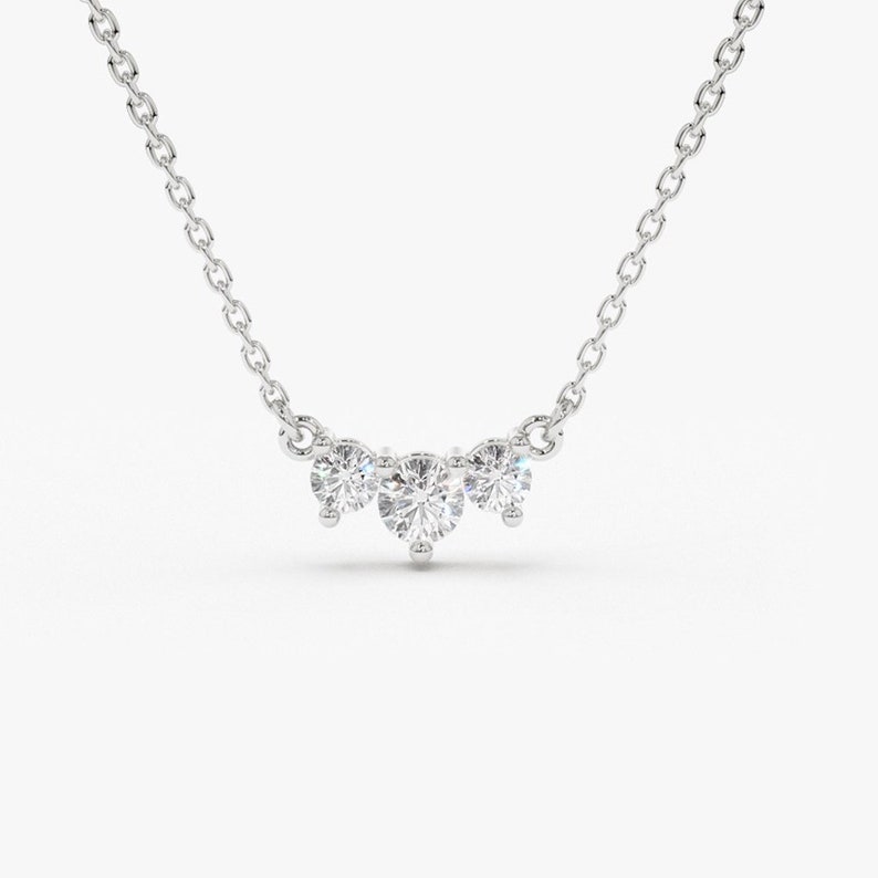 14k White Gold Three stone diamond necklace