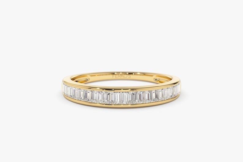 14k Baguette Diamond 3MM Channel Setting Half Eternity Women's Wedding Band by Ferkos Fine Jewelry