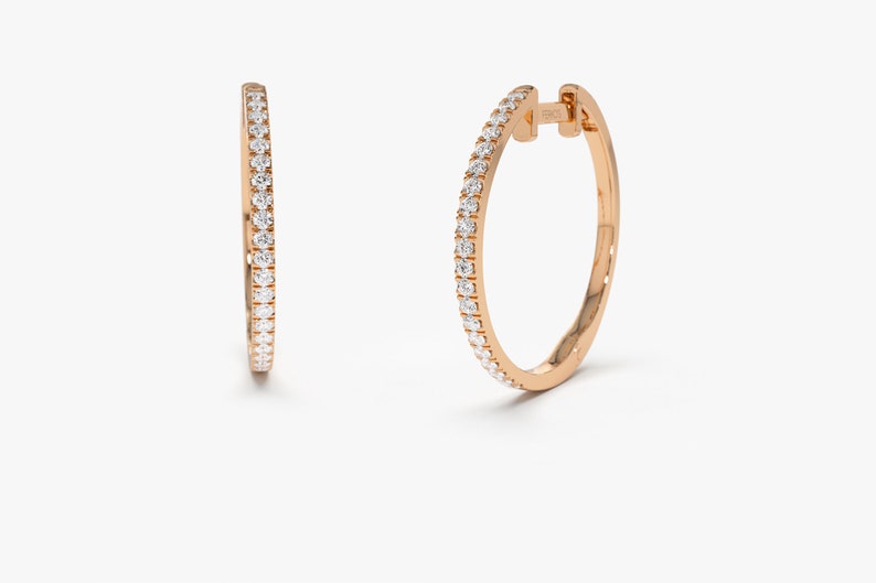 Large Diamond Hoop Earrings / 14k Solid Gold Diamond Hoop Etsy