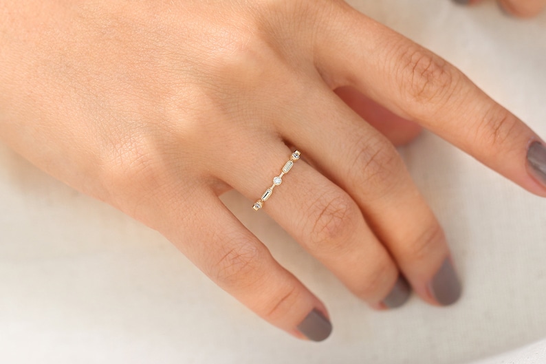 Stackable Diamond Ring / 14K Stackable Diamond Wedding Ring / Petite Stacking Ring / Dainty Diamond Wedding Band by Ferkos Fine Jewelry