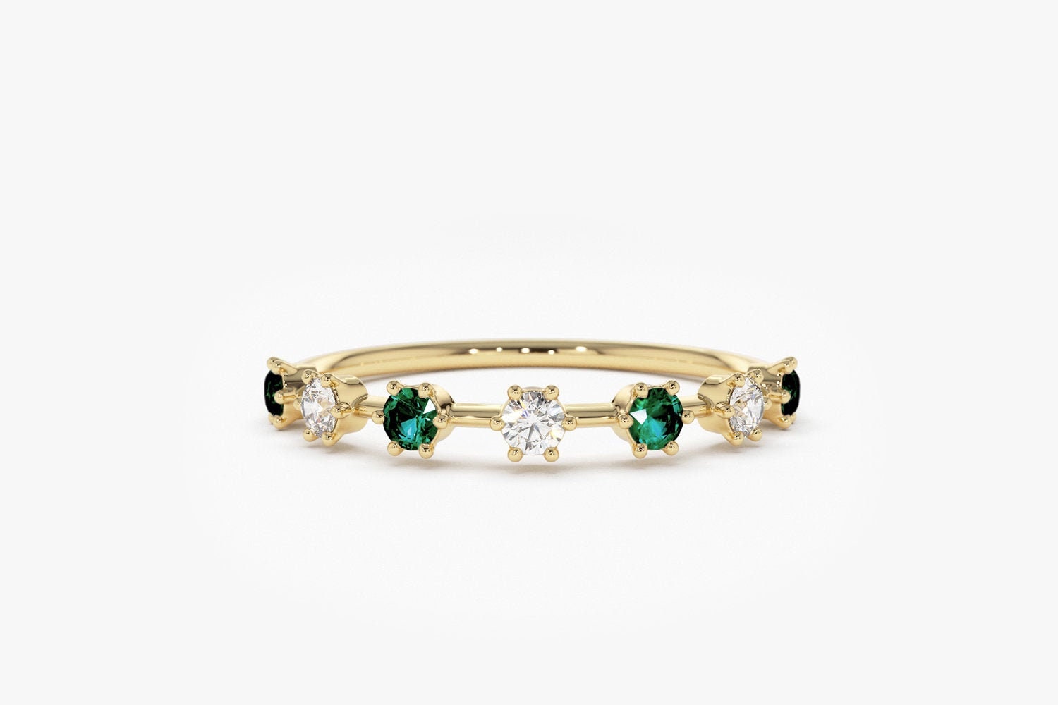 Trouwring met smaragd en diamant van 14 kt goud / trouwring natuurlijke smaragd en diamant / Eternity-band / stapelring smaragd