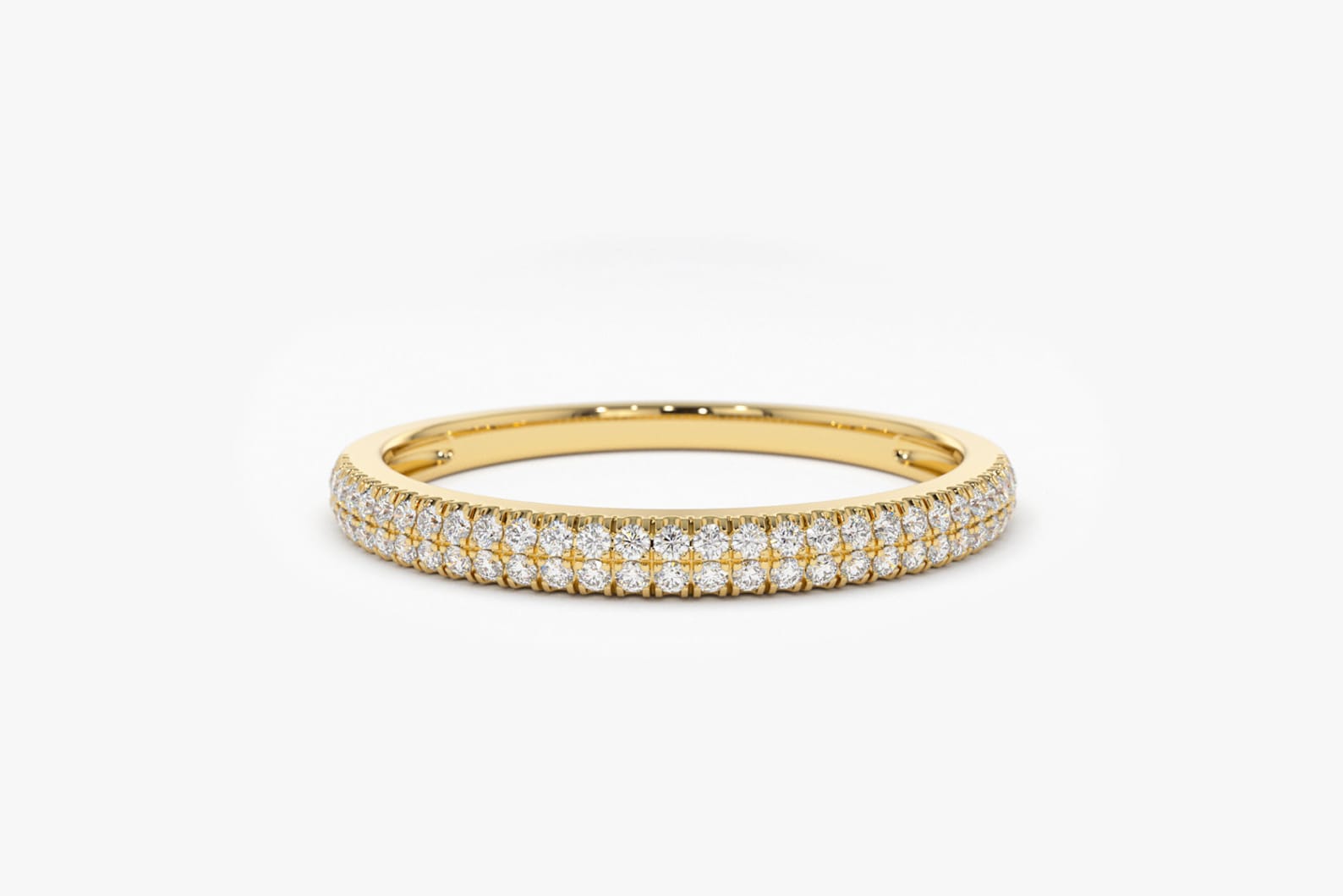 Half Eternity Diamond Wedding Ring / 14k Gold Double Row Micro Pave ...