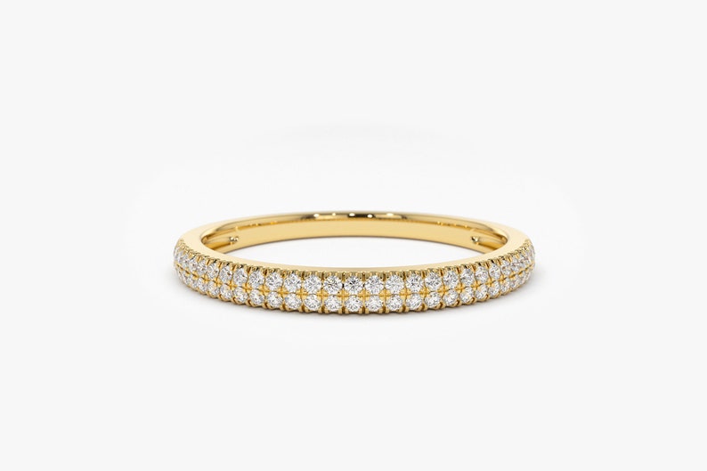 Half Eternity Diamond Wedding Ring / 14k Gold Double Row Micro Pave ...