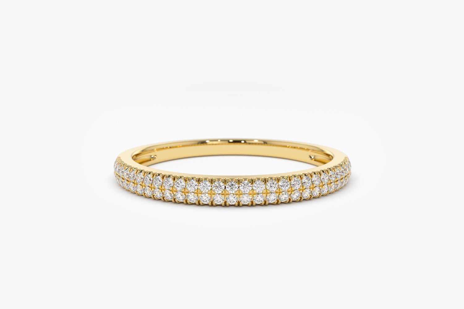 Half Eternity Diamond Wedding Ring / 14k Gold Double Row Micro Pave ...