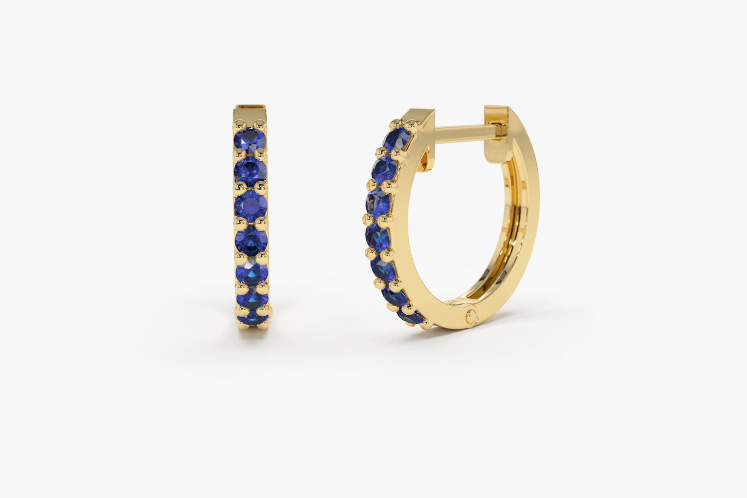 Natural Sapphire Earrings / Huggie Earrings / 14k Gold 10MM Sapphire …