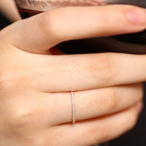 Platinum Diamond Ring / Full Eternity Platinum Diamond Wedding Ring 1.3MM / Micro Pave Thin Diamond Eternity Ring in 950 Platinum