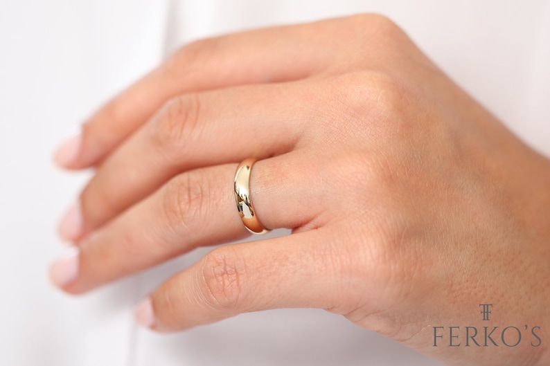 4MM Gold Wedding Band/ CLASSIC DOME Polished Men's & Women's Wedding Ring by Ferko's Fine Jewelry / Also available in Rose Gold, White Gold