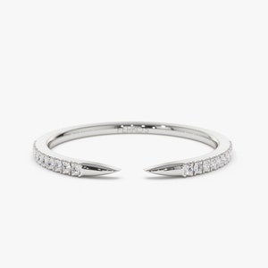 14k White Gold Pave Diamond Open Cuff Claw Diamond Ring