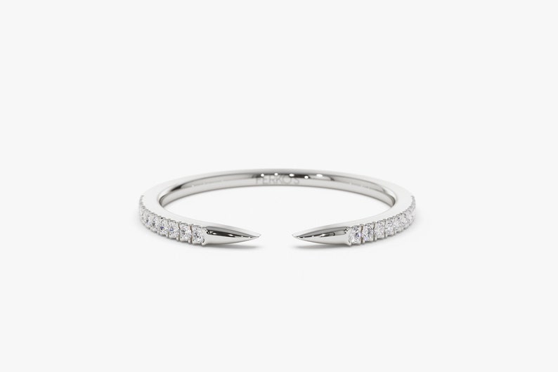 14k White Gold Pave Diamond Open Cuff Claw Diamond Ring