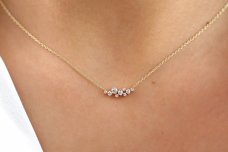 Cluster Necklace in 14k Gold / Diamond Cluster Necklace / Unique Diamond Layering Necklace / Diamond Necklace / Labor Day Sale 