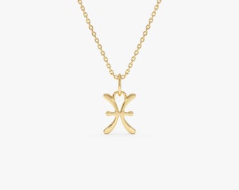14K Gold Pisces Sternzeichen Halskette, Astrologie Charm Anhänger