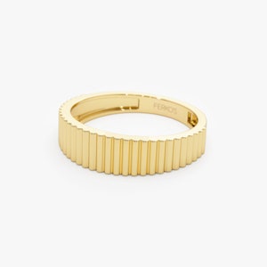 14k Gold Textured Wedding Band Side Angle