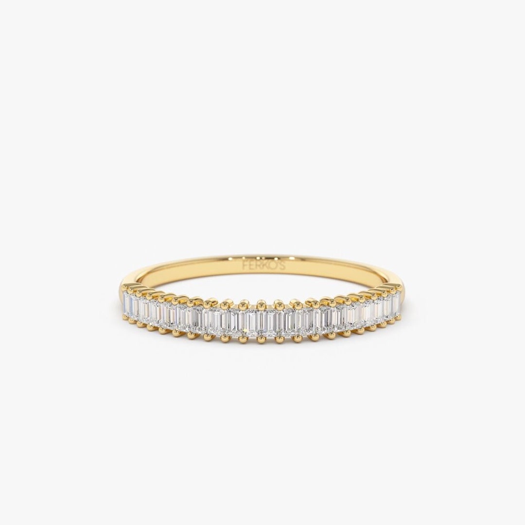 Stackable Ring / 14k Solid Gold Baguette Diamond Wedding Band / 2.4 MM  Width Petite Dainty Baguette Diamond Ring by Ferkos Fine Jewelry 
